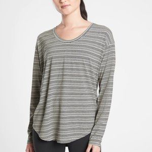 Athleta Black and White Striped Long Sleeve Tee